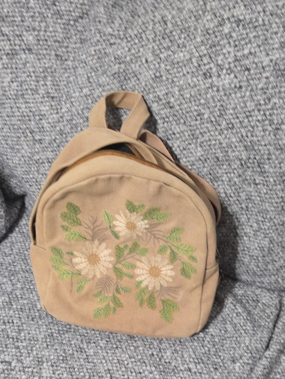 Embroidered Tan Floral Mini Backpack
